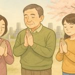 墓じまいをしている家族のイラスト