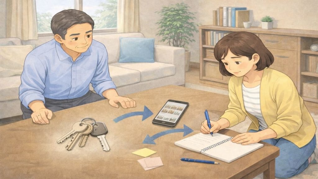 生前整理で立ち会いできない時の注意点5つ【鍵と写真共有の段取り】